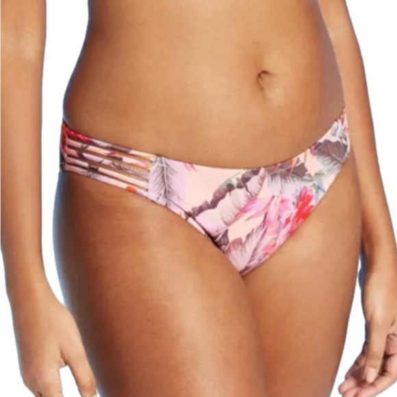 𝅺shade & Shore Bikini Bottoms Strappy Hipster Floral Peach Size Small NWT - Picture 1 of 14